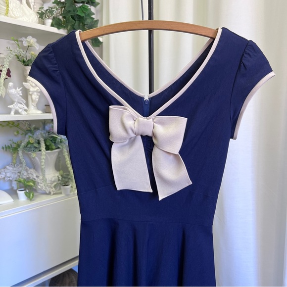 Stop Staring Dresses & Skirts - Stop Staring! Blue and White Pinup Bow Dress
